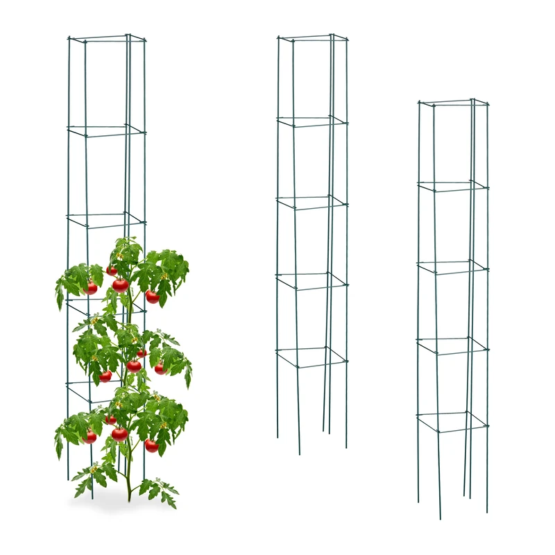 Relaxdays Plant Supports, Set of 3, H x W x D: 150 x 20 x 20 cm, for Flowers & Vegetables, Metal, Folding Frames, Green