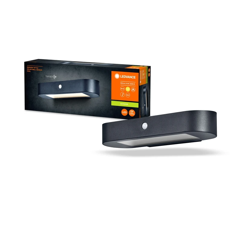 LEDVANCE Endura Style Oval Solar Wall Light, Warm White Light (3000K), Integrated Sensor, usable Without Power, Long Battery Life: 30 Times 60 Seconds in PIR Mode, IP44 Protection, Black