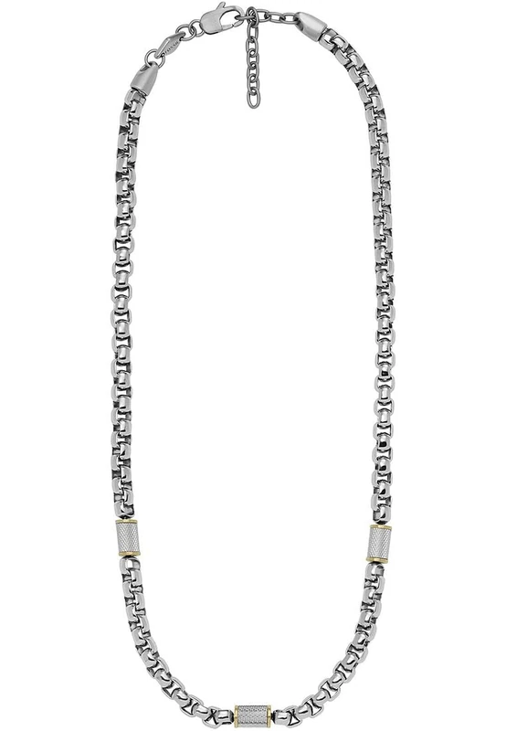 Fossil Necklace for Men , Total Length: 45.72cm + 5.6cm Gold, Silver Stainless Steel Necklace, JF04145998
