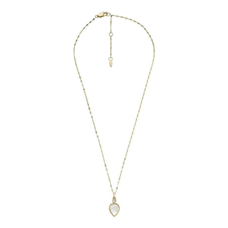 Fossil Necklace for Women , Length: 420mm+50mm, Width: 18.6mm, Height: 9.8mm Gold Mother of Pearl, Stainless Steel Necklace, JF04248710