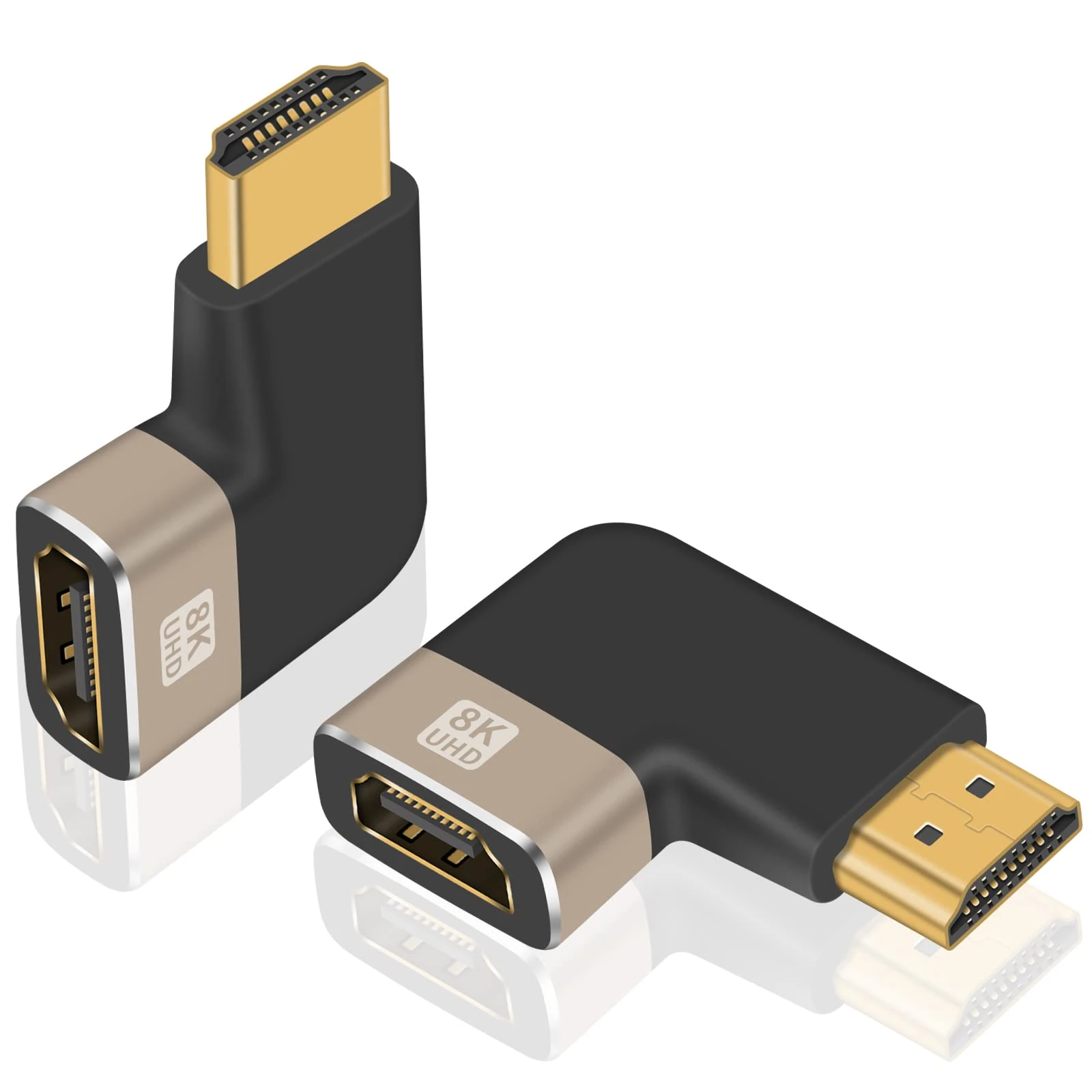 Duttek 8K HDMI Adapter, Right Angle Male to Female Extension, Supports 8K@60Hz, 4K@120Hz, HDR, Dolby, eARC, HDCP2.3, 2-Pack