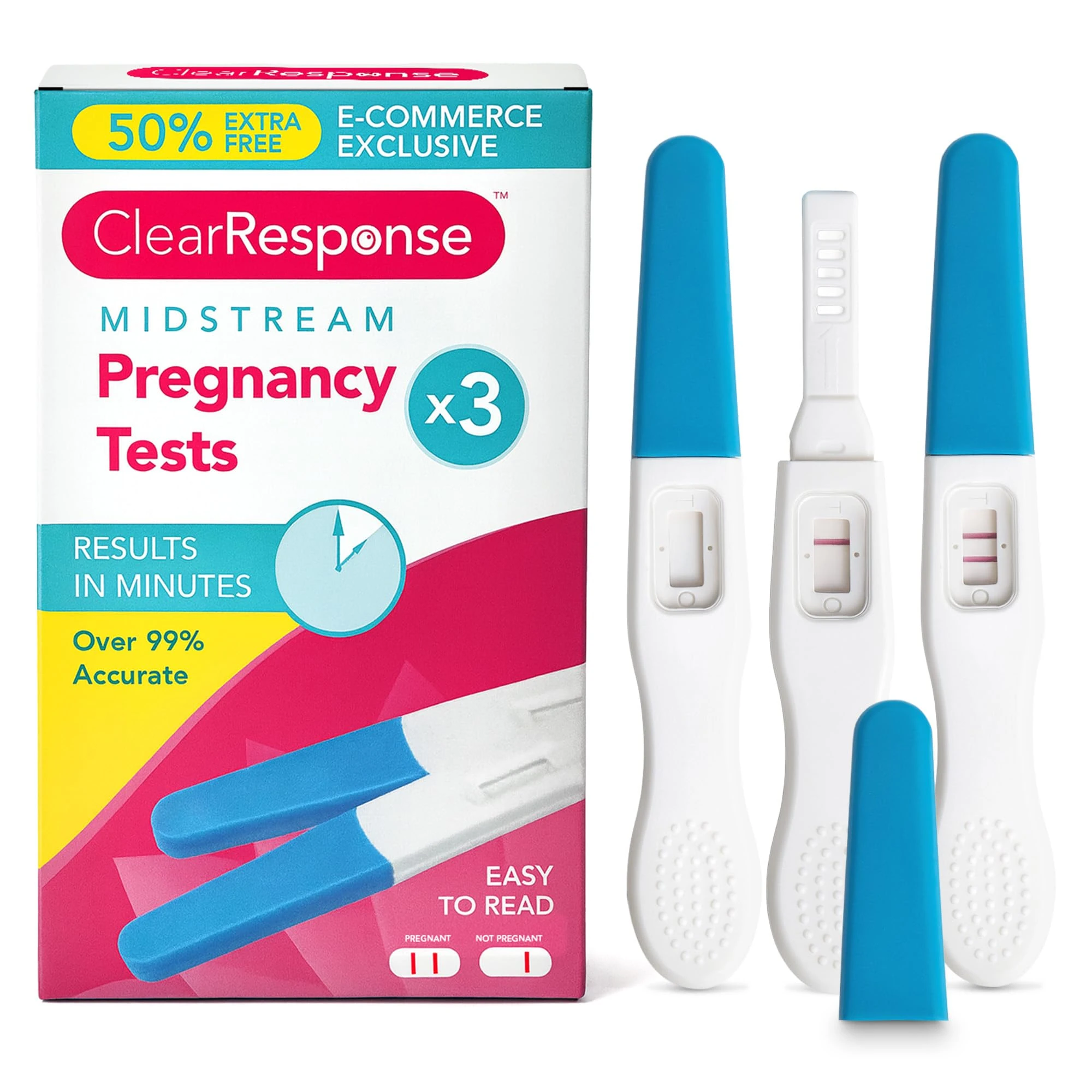 Clear Response Pregnancy Tests 3pk - Midstream Early Detection Pregnancy Test, 99% Accurate After First Missed Period - Easy Instructions, Foil Wrapped