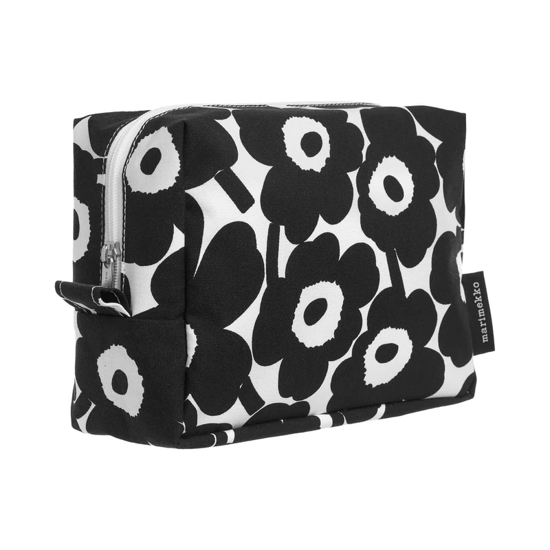 MARIMEKKO Vilja Mini Unikko Terry Cotton Cosmetic Bag (Black) – Floral Cosmetic Bag to Include in Your Travel Essentials – 9x4x7 in