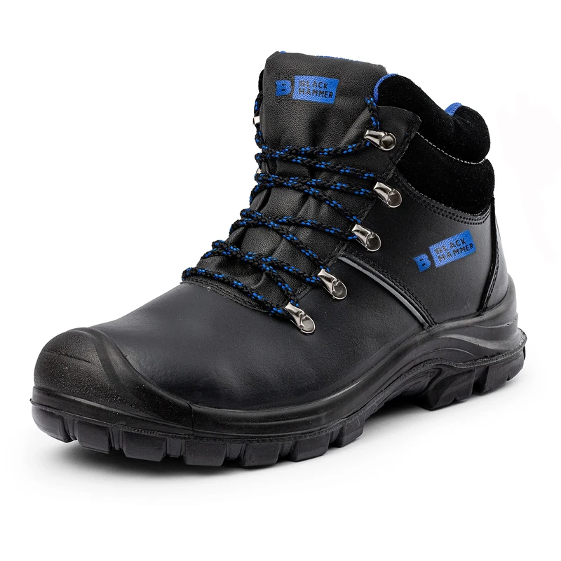 Black Hammer Mens Safety Boots Work Shoes Leather Steel Toe Cap Working Ankle Lightweight Footwear S3 SRC 8822 (14 UK)