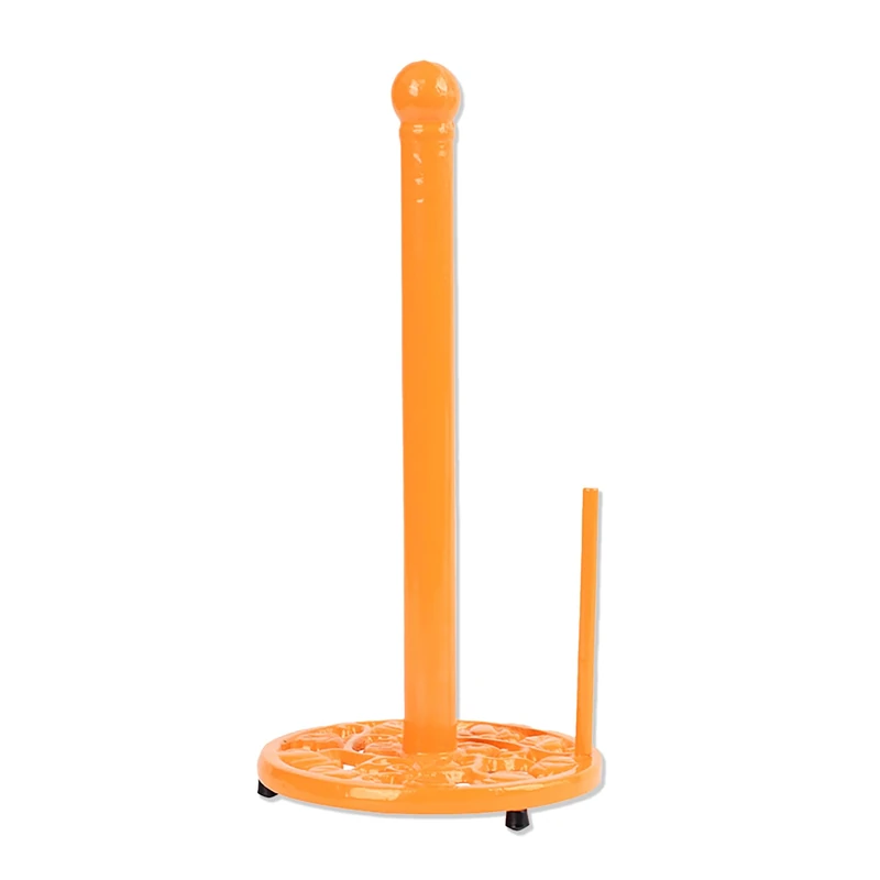 MINLUFUL Cast Iron Paper Towel Holder, Vintage Chic Pumpkin Pattern Weighted Base Roll Paper Towel Holder Stand for Kitchen Bathroom Countertops, Orange