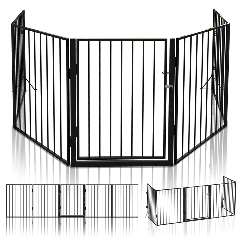 VOUNOT® 5 Panel Metal Fire Guard, Hearth Gate, Dog Gate Pet Safety Barrier Indoor, Foldable Grille Extra Wide 300 cm, Black