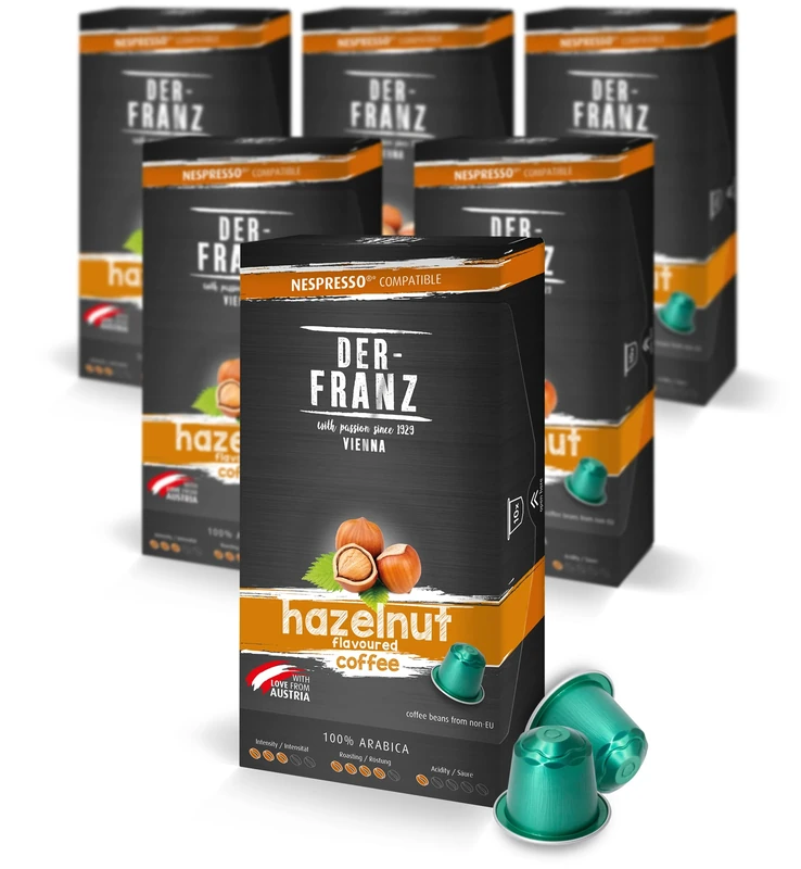 Nespresso Compatible Coffee Capsules, 6 x 10 Capsules, Hazelnut aroma