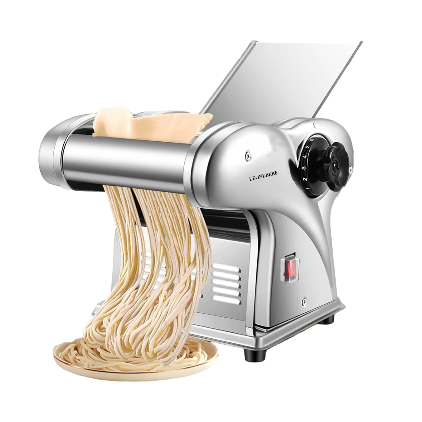 LEONEBEBE Electric Pasta Maker Machine - 135W Stainless Steel Noodle Maker with 2.5mm Blade, 5Kg/H Output, 6 Adjustable Thickness (0.3-4mm) for Homemade Pasta