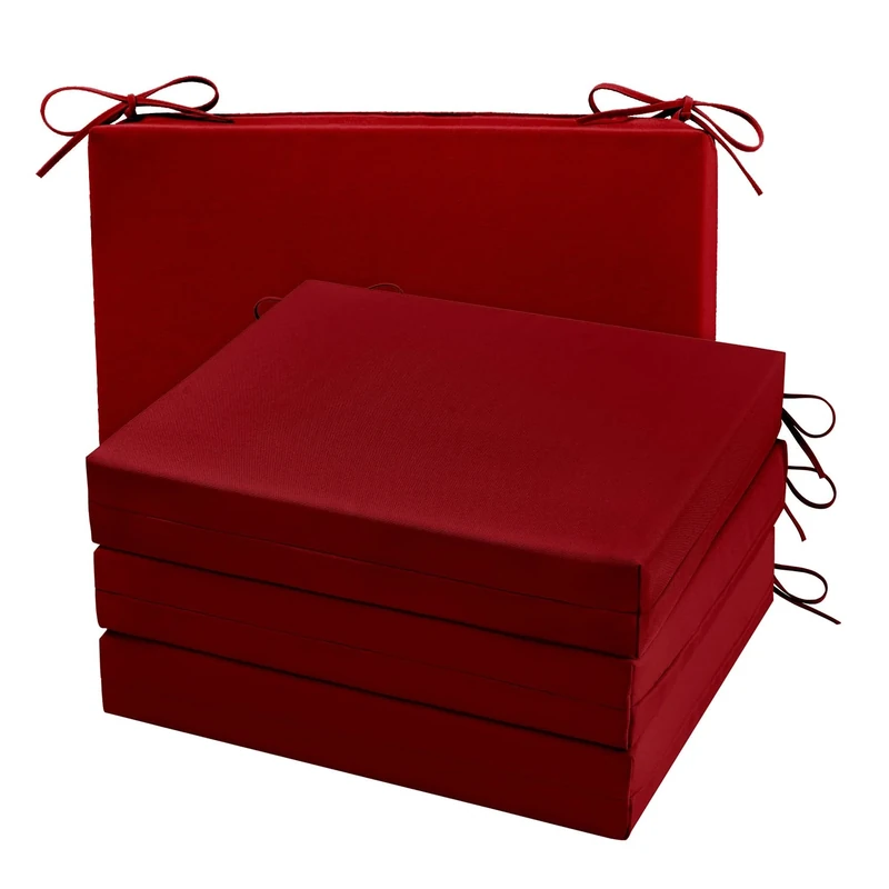 Cozyide Outdoor Chair Cushions, Waterproof Patio Seat Cushions with Adjustable Straps, Square Corner Patio Chair Cushions for Garden, Burgundy, 18.5x16x3 Inch (Pack of 4)