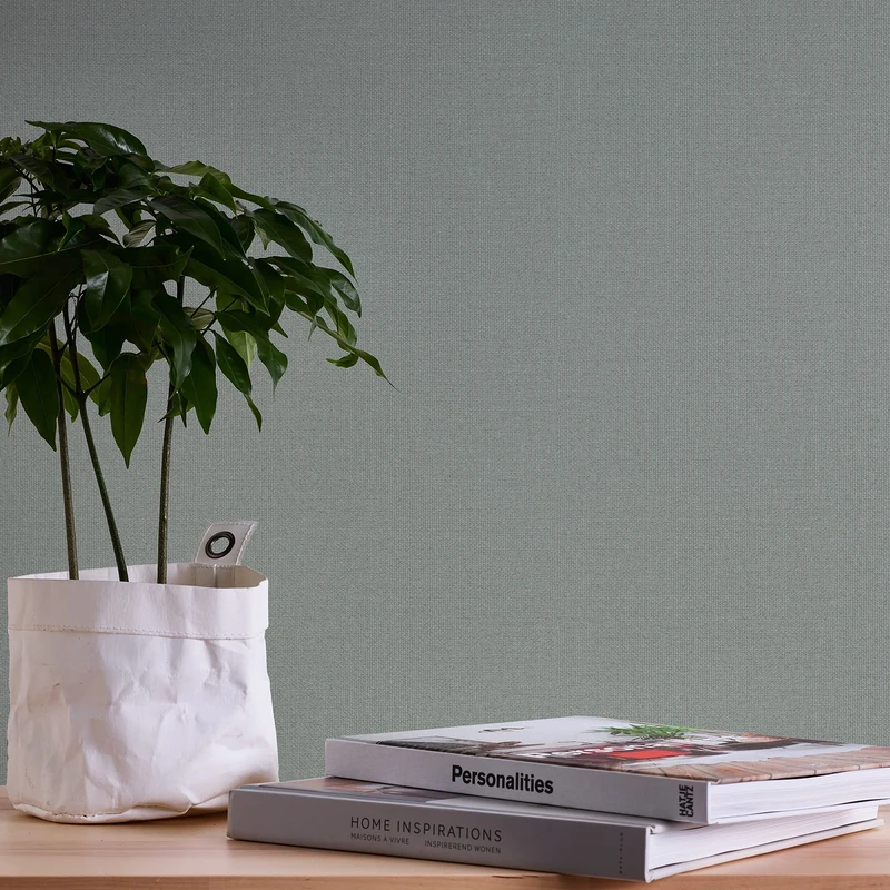 A.S. Création Nara 387446 Plain Non-Woven Wallpaper 10.05 m x 0.53 m Made in Germany Green Grey