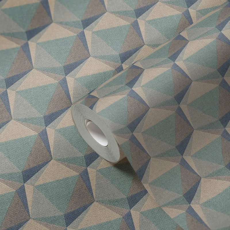 A.S. Création Nara 387484 Graphic Wallpaper Blue Beige Grey Hexagon Non-Woven Wallpaper 10.05 m x 0.53 m Made in Germany