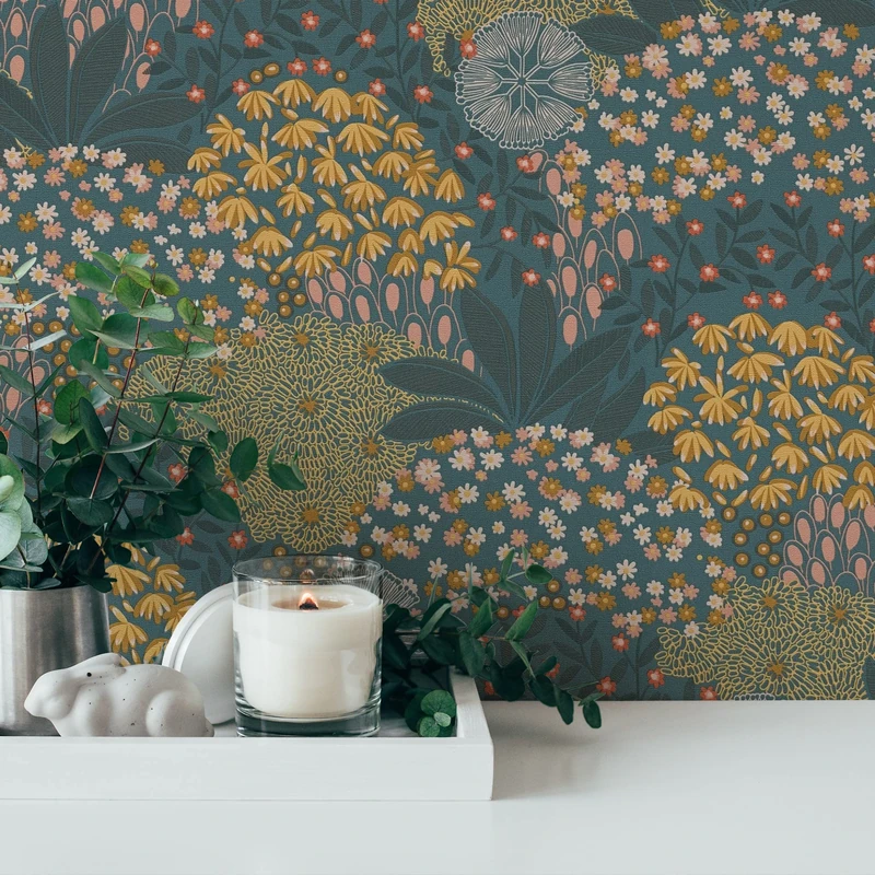 A.S. Création Nara 387404 Non-Woven Wallpaper 10.05 m x 0.53 m Made in Germany Multi-Coloured Petrol Yellow