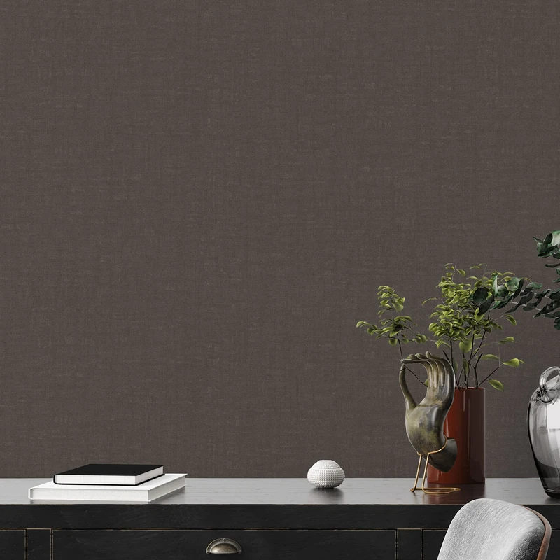 A.S. Création Nara 387453 Plain Non-Woven Wallpaper 10.05 m x 0.53 m Made in Germany Plain Black Anthracite