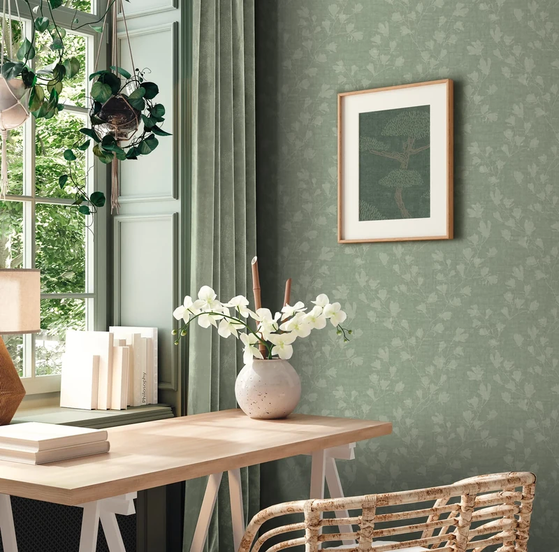 A.S. Creation Nara 387473 Non-Woven Wallpaper Floral Green Eucalyptus Mint 10.05 m x 0.53 m Made in Germany