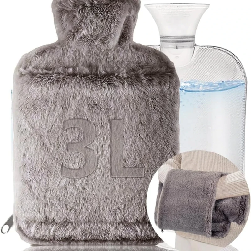 LinKecn 3L Extra Large Hot Water Bottle with Furry Brown Cover - Zip