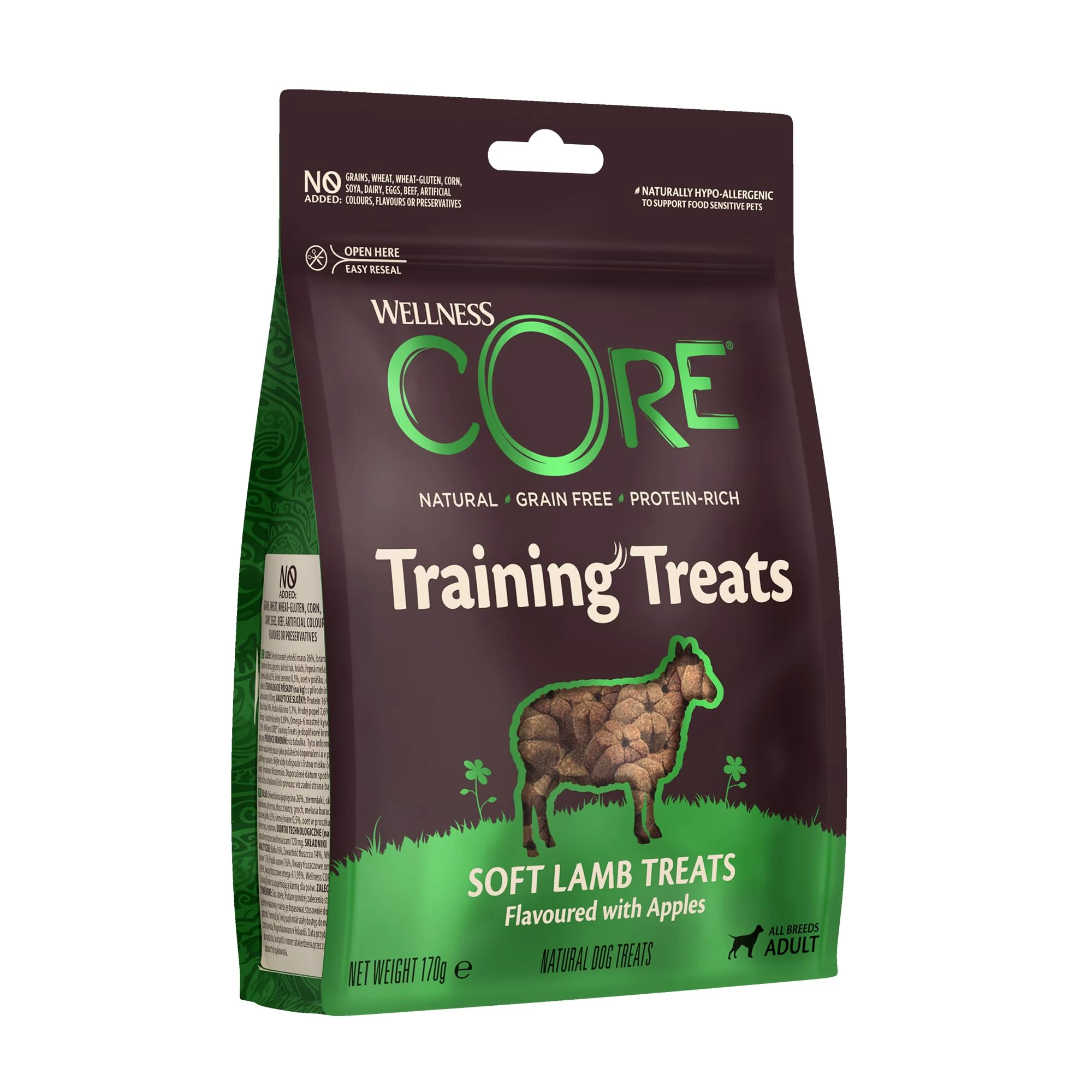 Wellness CORE Training Treats Lamb & Apple, Soft Grain Free Dog Snacks, Perfect Rewards for Training, 170g