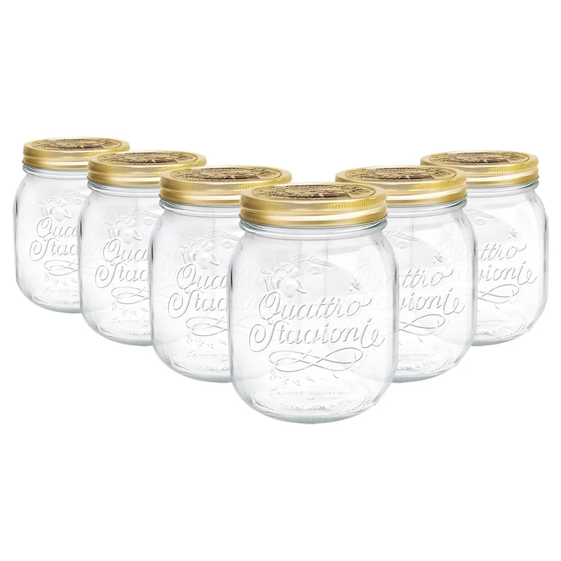 Bormioli Rocco Quattro Stagioni Glass Storage Jars - Traditional Kitchen Food Canister with Screw Top Lid - 700ml - Pack of 6