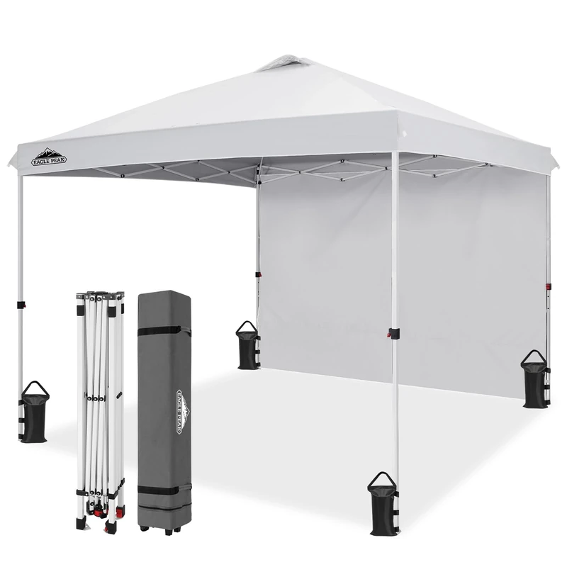 EAGLE PEAK 3m x 3m Pop Up Canopy Tent with 1 Sidewall, Easy Setup Event Tent, Canopy Tent, White