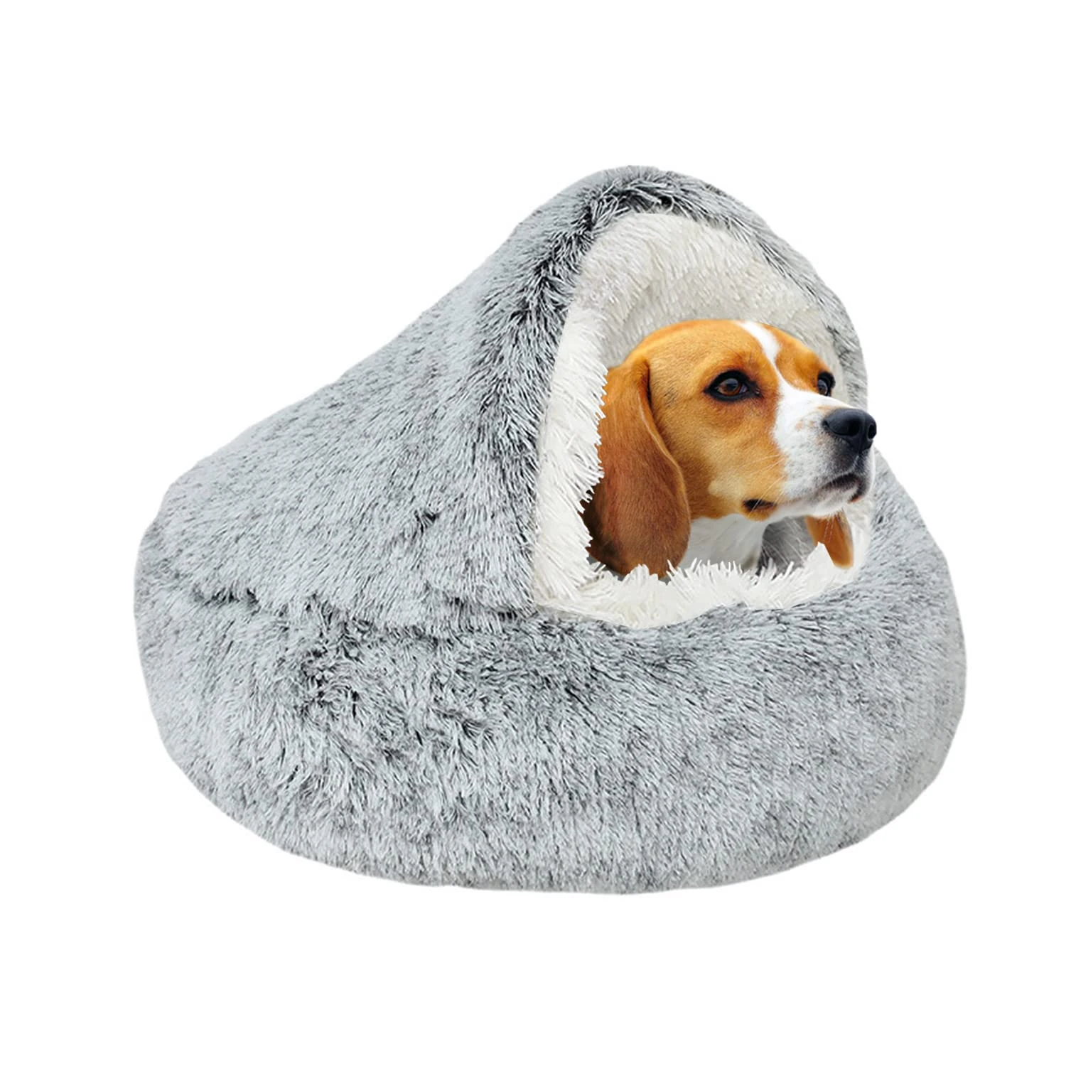 YAGE Calming Dog Bed Fluffy Plush Pet Bed under 10kg,Washable Anti Anxiety Small Medium Dog Bed,Indoor Cats Dogs Soft Warm Donut Cave Bed Patent No.: 6242416(Grey)