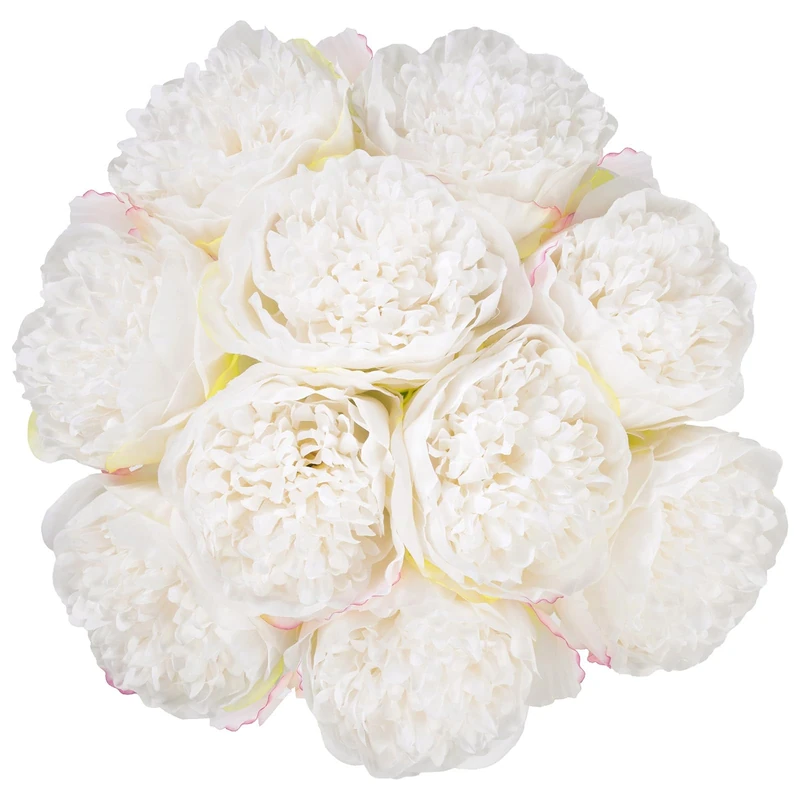 U'Artlines 20Heads Artificial Peony Silk Flower Leaf Home Office Wedding Party Festival Bar Decor (Cream White)