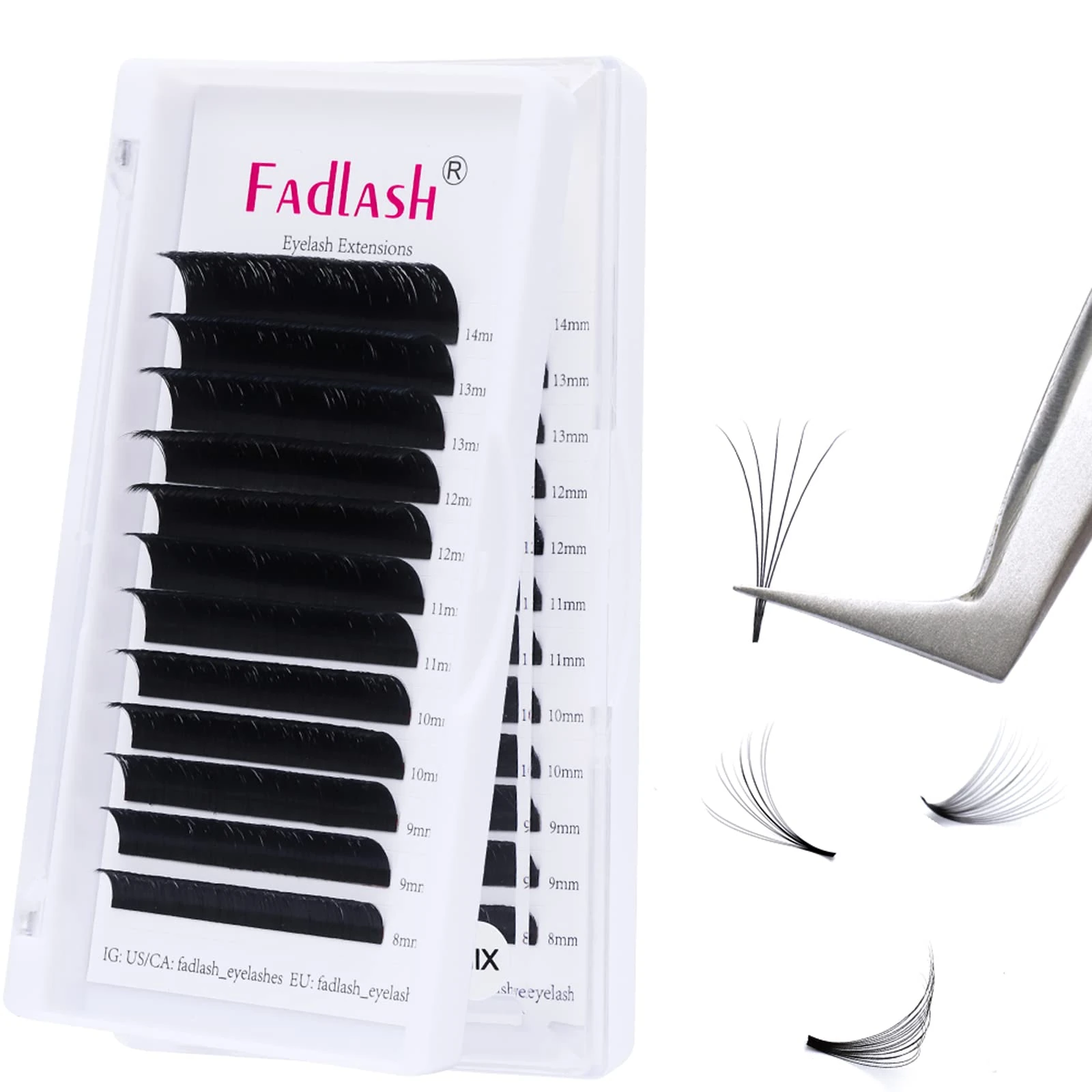 FADLASH Easy Fan Lashes CC Curl 0.05 8-14mm Mixed Length Russian Lashes Natural Look Self Fanning Eye Lashes Automatic Blooming Russian Eyelashes Extensions(0.05-CC-814), Pack of 1