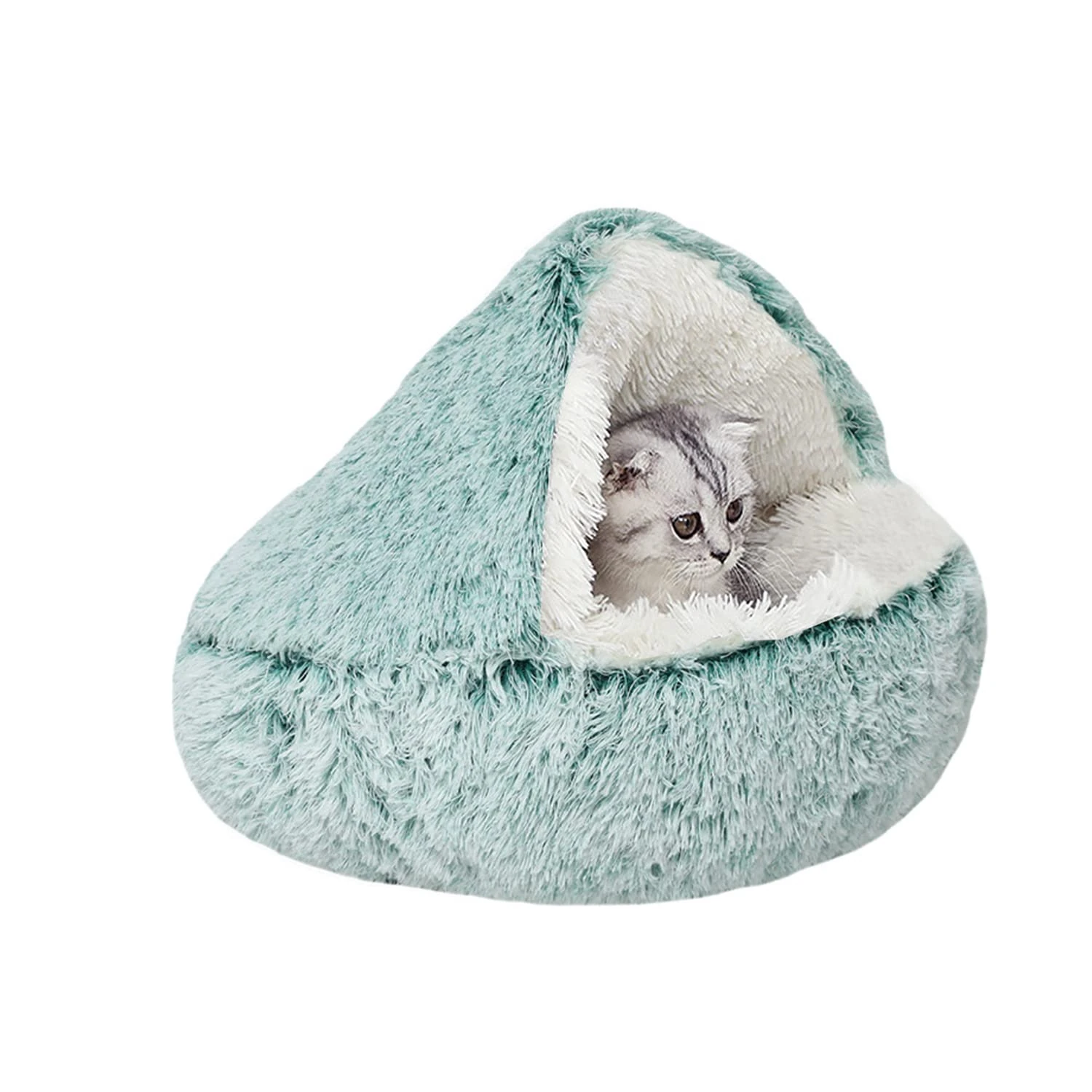 YAGE Calming Cat Bed Fluffy Plush Kitten Bed, Washable Anti Anxiety Puppy,Pet Bed for Indoor Cats Small Dog, Soft Warm Donut Cat Sleeping Bag(M-50cm, Green)