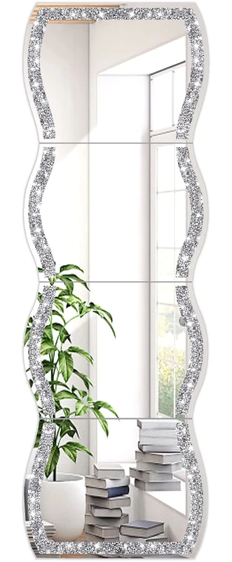 Zolapi Wave Pattern Irregular Crushed Diamond Body Mirror Set, 4pcs, 11x15 in. Dressing & Makeup Mirror for Decor, Gym & Door