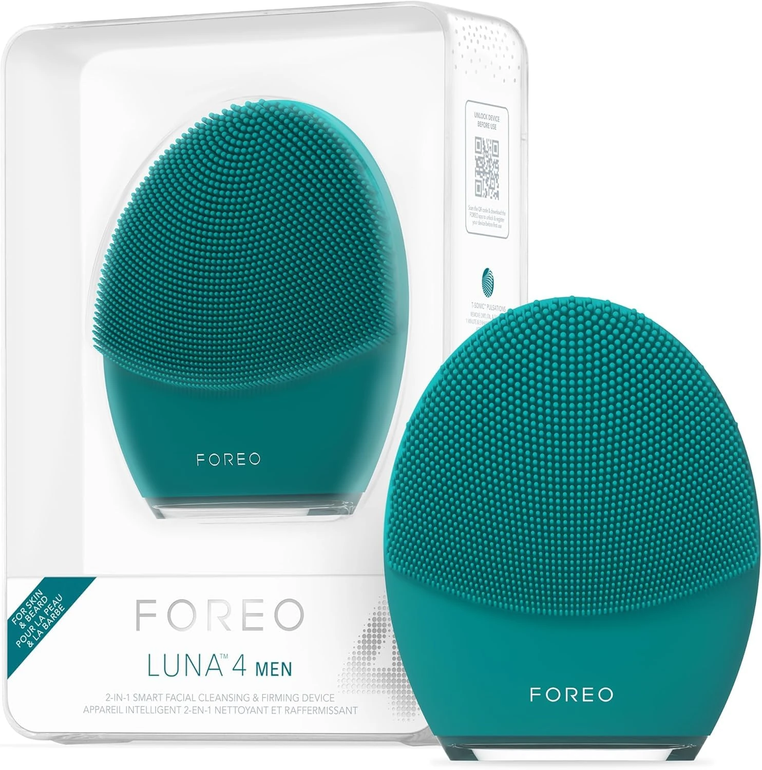 FOREO LUNA 4 MEN Facial Cleansing Brush for Skin & Beard - Firming Face Massager - Anti Aging Face Brush - Enhances Absorption of Skin Care Products - App-connected - USB-rechargeable - Waterproof