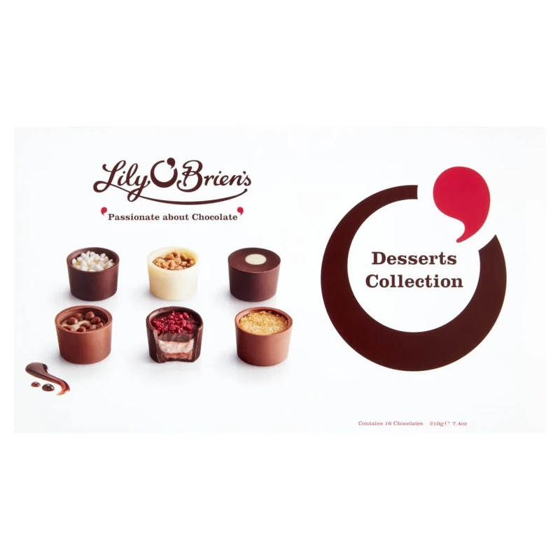 Lily O'Brien's Desserts Collection 210g - 16 Assorted Chocolates from 6 dessert inspired recipes - Present, Sharing Box, Celebration, Well done, Birthday, Valentines Day, Mothers Day
