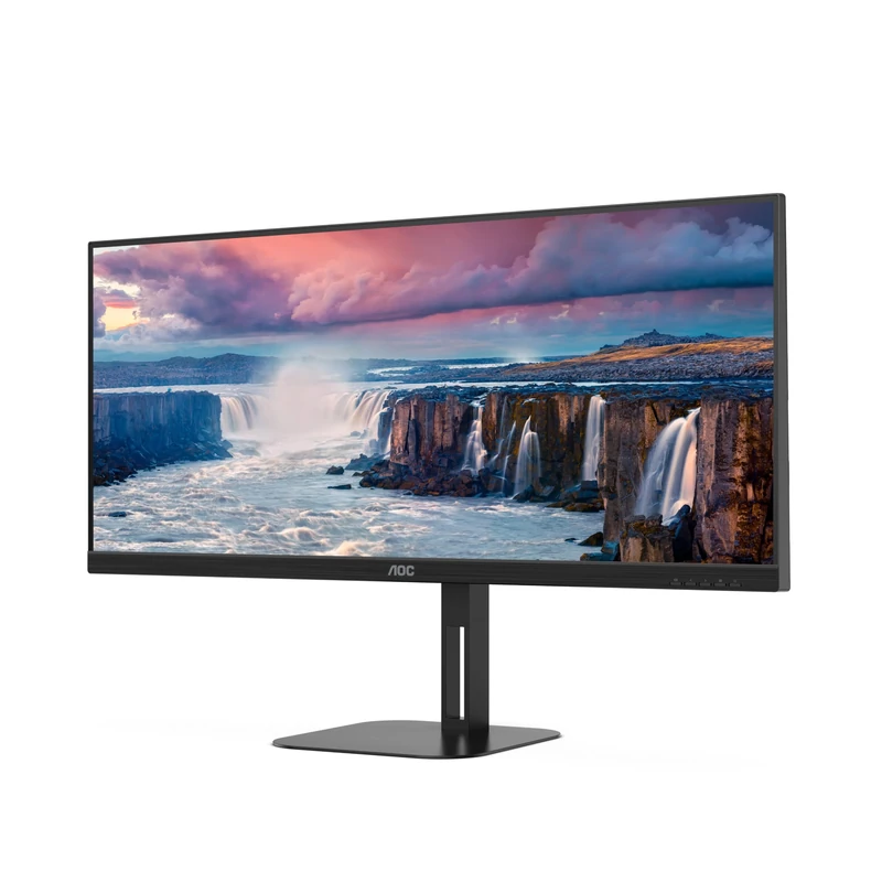 AOC U34V5C - 34 Inch QHD MOnitor, 100Hz, VA, 4ms, USB-C Docking, 65W power output, USB HUB, Height Adjust, Speakers, Flicker Free (3440 x 1440 @100Hz, 300 cd/m² , HDMI 2.0 / USB-C 3.2 DP alt mode)