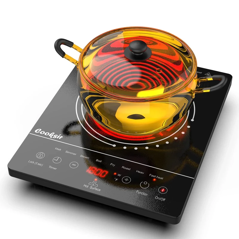 Ceramic Hob Cooksir, Electric Ceramic Hob with LED Touch Screen, 2000W Single Cooking Zone Electric Cooktop with 4-Hours Timer, Safety Lock, Residual Heat Indicator
