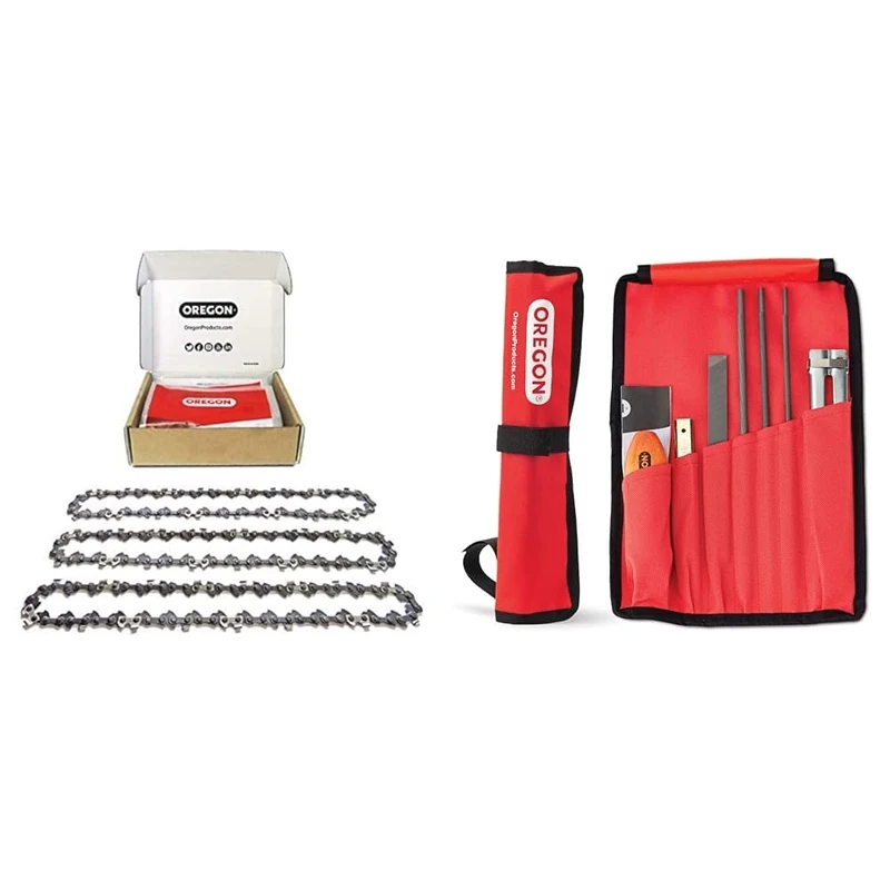 Oregon 3-Pack Chainsaw Chain for 14-Inch (35 cm) Bar and Universal Sharpening Kit -50 Drive Links, Low-Kickback Chain fits Several Stihl Models (91P050X3)