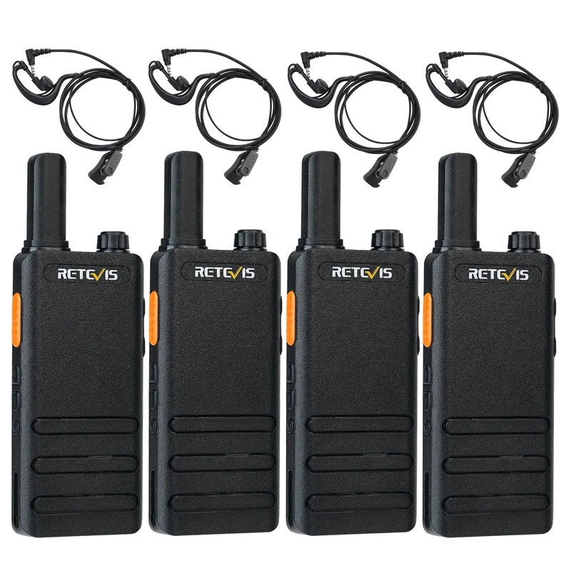 Retevis RT622P Walkie Talkie, Rechargeable 2 Way Radio,15mm Ultra-Thin, 1620mAh Battery,USB-C, Emergency Alarm, Professional Walkie Takies 4 Packs with Earpieces for Restaurant, Hotel (4 Pcs, Black)