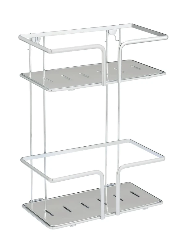 WENKO Shower shelf Termoli, bath shelf made of chrome-plated stainless steel with plastic insert, 2 deep baskets for secure placement of shampoo and shower gel bottles, (W x H x D): 25.5x35.5x14.5 cm