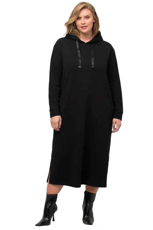 Ulla Popken Women's Sweat Dress, Long Dress, Black, 50/52, Black, 24-26