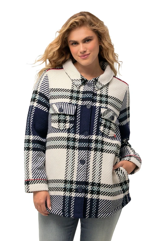 Ulla Popken Women's Jacket_Chequered, Navy, 20-22