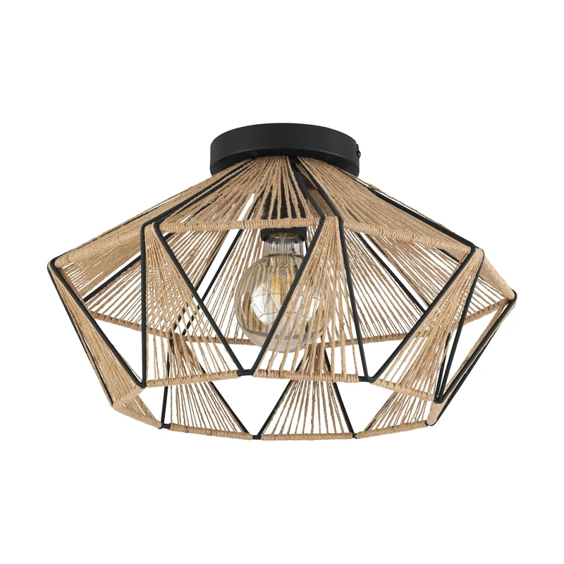 Eglo Ceiling Light Fitting Adwickle, Flush Mount lamp in Vintage Design, Living Room Lighting Made of Natural Fabric and Black Metal, E27 Socket