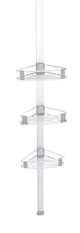 WENKO Modern Stainless Steel Shower Rack, 3-Shelf Adjustable Tension Mount Shower Shelf, Silver/Black, 35.5x290x19.5 cm