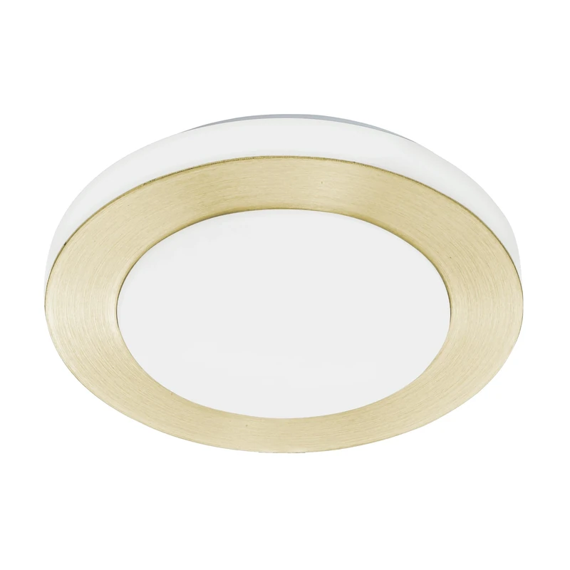Eglo LED Ceiling Light Panel Capri, Flush Mount Bathroom lamp Made of White and Brushed Brass Steel, Round Kitchen and Hallway Lighting, Warm White, IP44