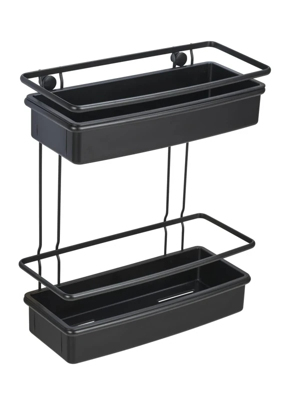 WENKO Bath shelf Molinella, wall shelf with 2 shelves and deep baskets for secure placement of care products, made of matt lacquered stainless steel with plastic insert, (WxHxD): 30x35x14 cm, black