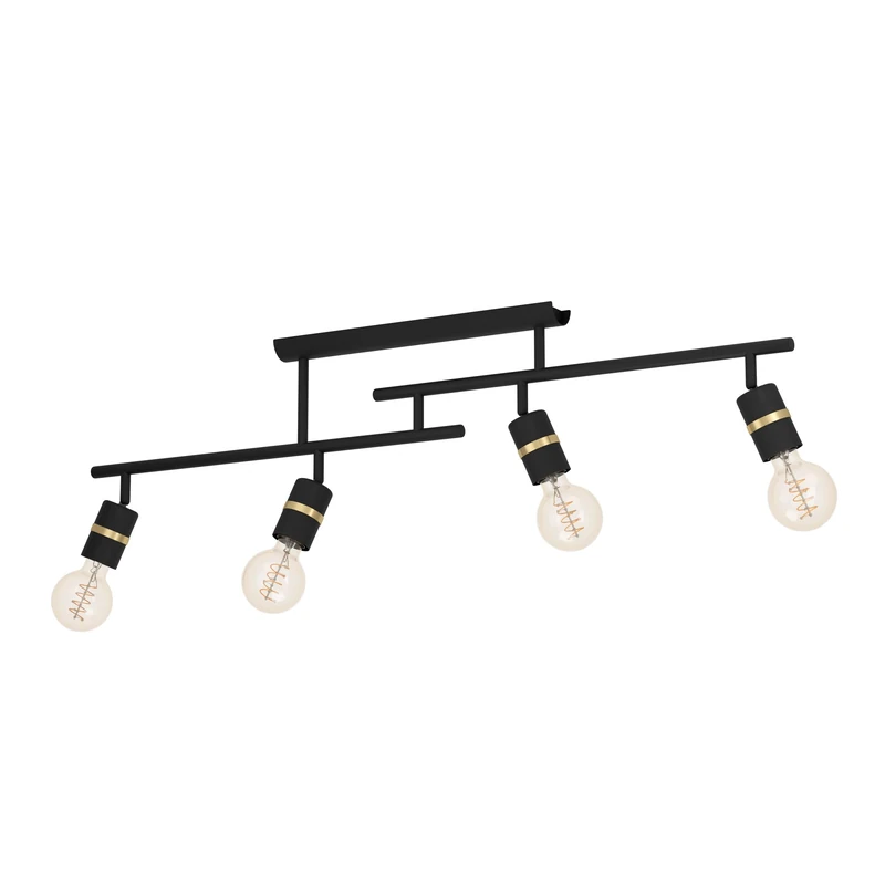 Eglo Spotlight bar Lurone, Ceiling Light Fitting with 4 Adjustable spot Lights, Living Room lamp Made of Black and Brass Coloured Metal, Track Lighting with E27 Socket