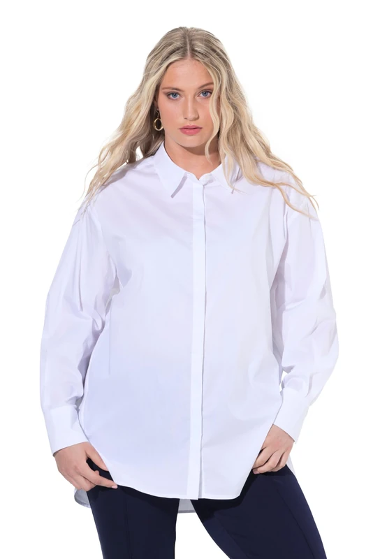 Ulla Popken Women's Hemdkragenbluse Oversize Blouses, schneeweiß, Normal