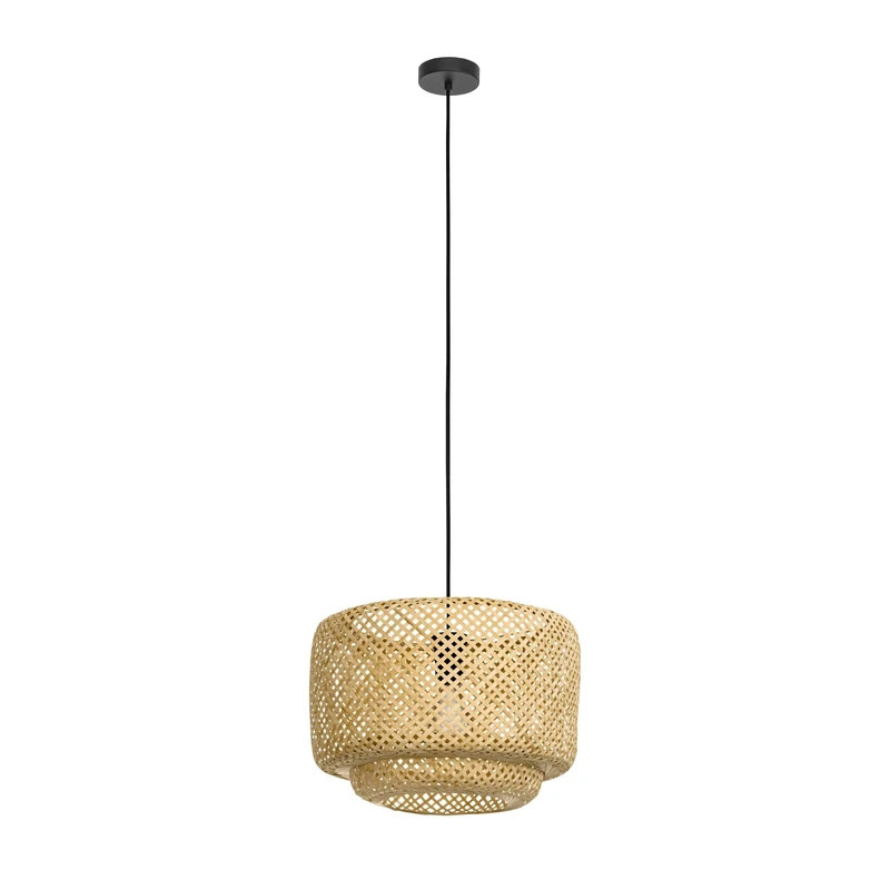 Eglo Pendant Lighting Hettonle, Ceiling Light Fitting, Hanging lamp for Dining and Living Room Made of Natural Rattan and Black Metal, E27 Socket