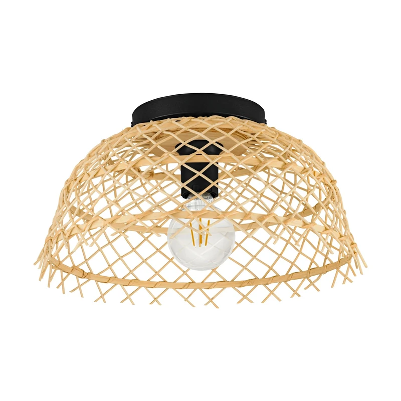 Eglo Ceiling Light Fitting Ausnby, Braided lamp Made of Rattan and Wood, Nature Style Wooden Light Fixture, Flush Mount Living Room Lighting, E27 Socket