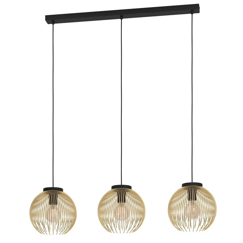Eglo Pendant Lighting Venezuela, 3 lamp Ceiling Light Fitting, Wire Hanging lamp for Dining and Living Room Made of Metal in Black and Gold, E27 Socket