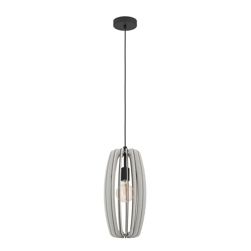 Eglo Pendant Lighting Bajazzara, Scandinavian Design Ceiling Light Fitting, Hanging lamp for Dining and Living Room Made of Wood in Sand Colour and Black Metal, E27 Socket