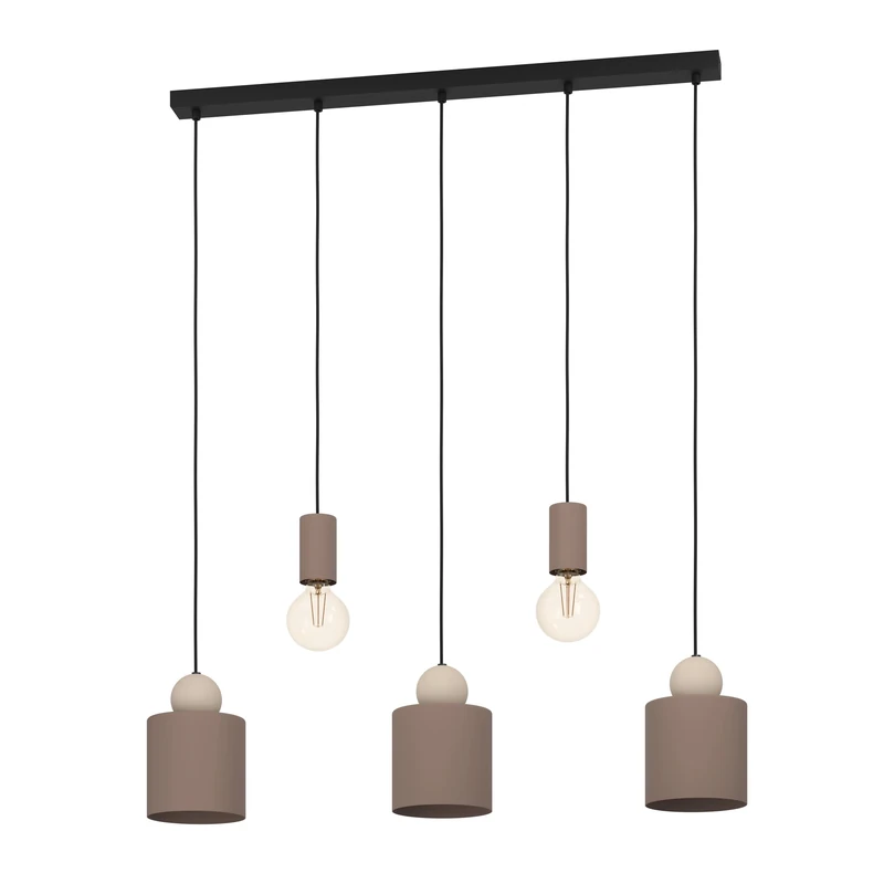 Eglo Pendant Lighting Gazzola, 5 lamp Ceiling Light Fitting, Hanging lamp for Dining and Living Room Made of Metal in Mocha and Sand Colour, E27 Socket