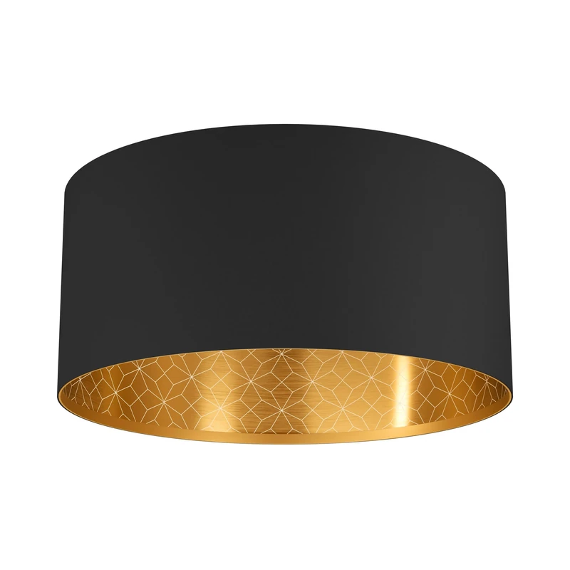 EGLO Ceiling light fitting Zaragoza, round flush mount ceiling lamp, living room lighting made of black fabric with golden decor, E27 socket