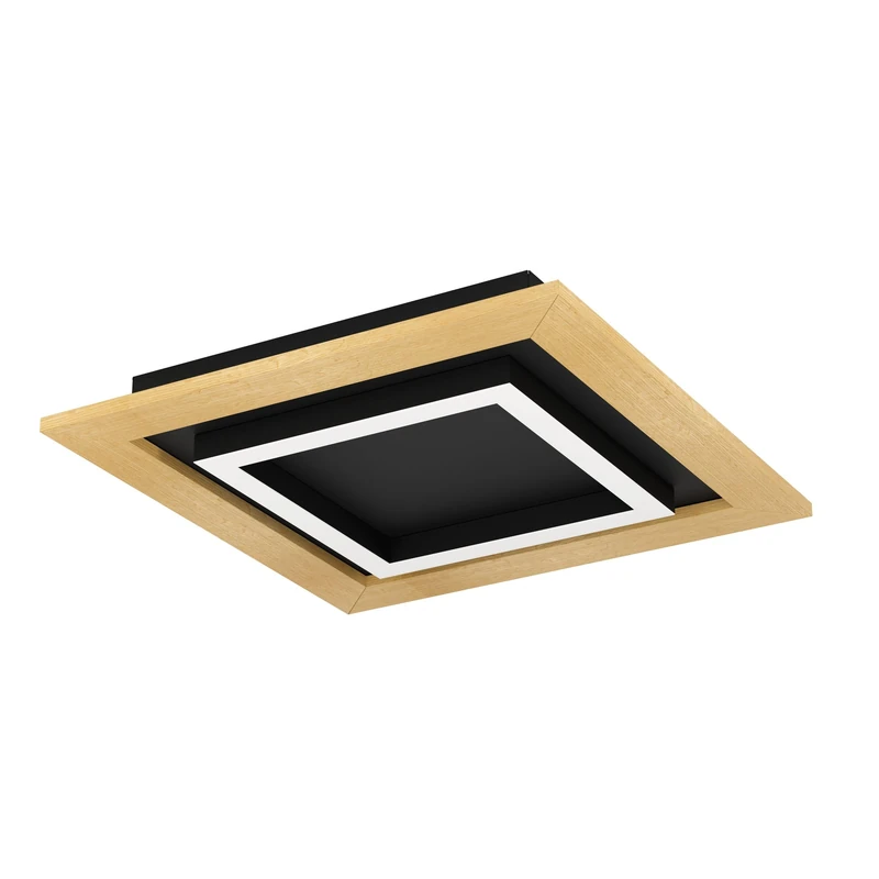 EGLO LED Ceiling spot Tirrenara, dimmable Ceiling Light Fitting with Remote Control, Square Living Room and Office lamp Made of Wood, Black Metal and White Plastic, FSC100HB, Warm-Cool White