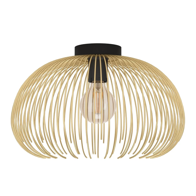 EGLO Ceiling light fitting Venezuela, elegant flush mount ceiling lamp with a golden wire lampshade, living room lighting made of metal in black and gold, E27 socket